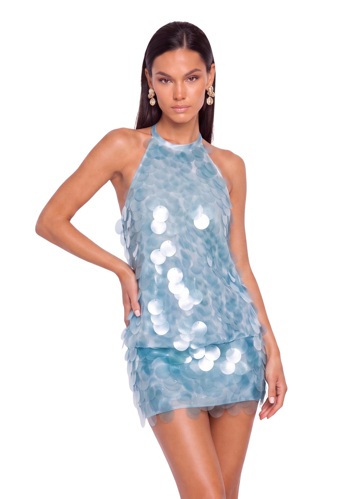 Iris | Vestido Corto Efecto Perla Azul
